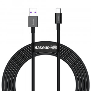 Кабел за зареждане и данни BASEUS Superior USB Type A към USB Type C 66 W 11V 6A Huawei SuperCharge SCP 2m черен (CATYS-A01) - Img 1