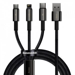 Кабел за зареждане и данни BASEUS Tungsten 3in1USB Type A към Lightning / USB Type C / micro USB 3.5A 1.5m (CAMLTWJ-01) черен - Img 1