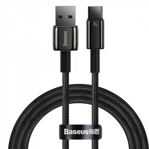 Кабел за зареждане и данни BASEUS Tungsten Gold USB Type A към USB Type C 480Mb/s 100W 1m черен (CAWJ000001) - Img 1