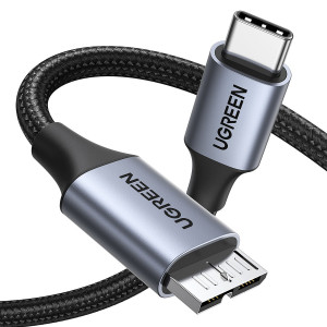 Кабел за зареждане и данни UGREEN US565 USB Type C към micro USB 3.0 5Gb/s 3A 0.5m сив - Img 1