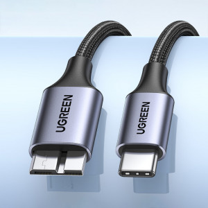 Кабел за зареждане и данни UGREEN US565 USB Type C към micro USB 3.0 5Gb/s 3A 0.5m сив - Img 6