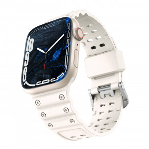 Каишка със стоманена закопчалка Triple Protection - Apple Watch 41mm Series 9 / 41mm Series 8 / 41mm Series 7 / 40mm Series 6 / 40mm SE / 40mm Series 5 / 40mm Series 4 / 38mm Series 3 / 38mm Series 2 / 38mm (1st gen) бежов - Img 1