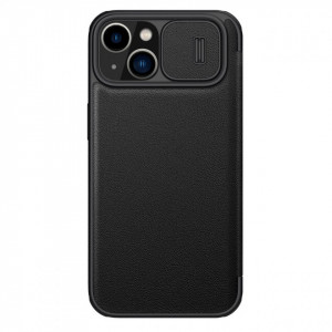 Калъф тип книга от еко кожа с подвижно покритие за камерата NILLKIN Qin Leather Pro - iPhone 14 Plus черен - Img 1