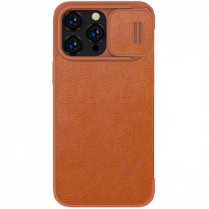 Калъф тип книга от еко кожа с подвижно покритие за камерата NILLKIN Qin Leather Pro - iPhone 14 Pro кафяв - Img 3