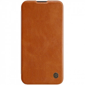 Калъф тип книга от еко кожа с подвижно покритие за камерата NILLKIN Qin Leather Pro - iPhone 14 Plus кафяв - Img 7