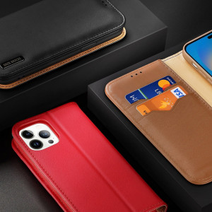 Калъф тип книга от естествена кожа DUX DUCIS Hivo със система против кражба - iPhone 14 Pro червен - Img 9
