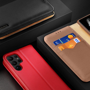 Калъф тип книга от естествена кожа DUX DUCIS Hivo със система против кражба - Samsung Galaxy S23 Ultra кафяв - Img 7