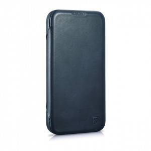 Калъф тип книга от естествена кожа iCARER CE Oil Wax Premium MagSafe - iPhone 14 Pro син - Img 5