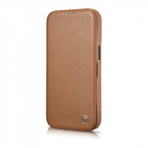 Калъф тип книга от естествена кожа iCARER CE Oil Wax Premium MagSafe - iPhone 14 кафяв - Img 6