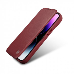 Калъф тип книга от естествена кожа iCARER CE Oil Wax Premium MagSafe - iPhone 14 Plus червен - Img 9