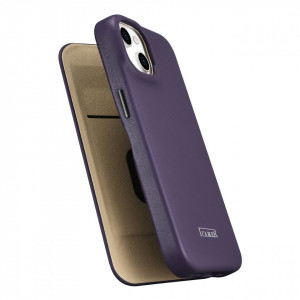 Калъф тип книга от естествена кожа iCARER CE Oil Wax Premium MagSafe - iPhone 14 Plus тъмнолилав - Img 10