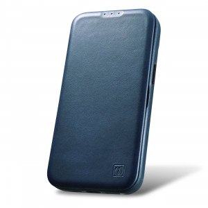 Калъф тип книга от естествена кожа iCARER CE Oil Wax Premium MagSafe - iPhone 14 Pro син - Img 19