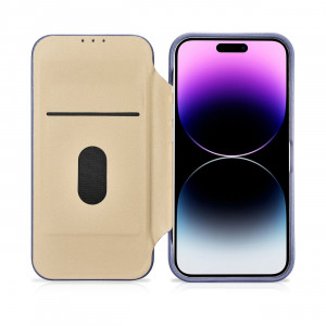 Калъф тип книга от естествена кожа iCARER CE Oil Wax Premium MagSafe - iPhone 14 Pro светлолилав - Img 18