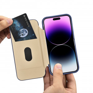 Калъф тип книга от естествена кожа iCARER CE Oil Wax Premium MagSafe - iPhone 14 Pro син - Img 19