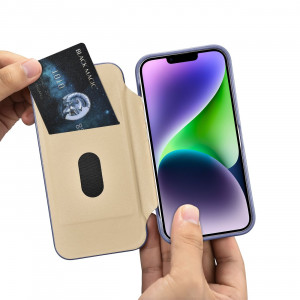 Калъф тип книга от естествена кожа iCARER CE Oil Wax Premium MagSafe - iPhone 14 Plus светлолилав - Img 19