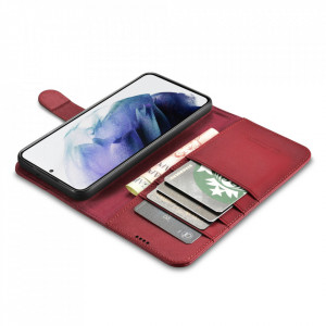 Калъф тип книга от естествена кожа iCARER Haitang - Samsung Galaxy S22+ червен - Img 7