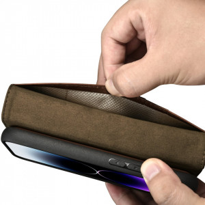 Калъф тип книга от естествена кожа iCARER Oil Wax Wallet 2в1 против кражба - iPhone 14 Pro Max кафяв - Img 10