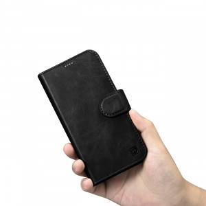 Калъф тип книга от естествена кожа iCARER Oil Wax Wallet 2в1 против кражба - iPhone 14 Plus черен - Img 11