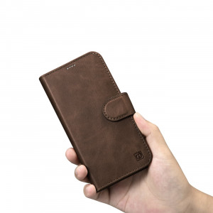 Калъф тип книга от естествена кожа iCARER Oil Wax Wallet 2в1 против кражба - iPhone 14 Pro Max кафяв - Img 11