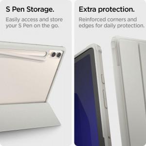 Калъф тип книга с място за стилус и подсилени ръбове SPIGEN Ultra Hybrid Pro - Samsung Galaxy Tab S9+ (12.4") сив - Img 15