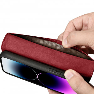 Калъф тип книга iCARER Wallet 2в1 против кражба - iPhone 14 Pro Cover червен - Img 11
