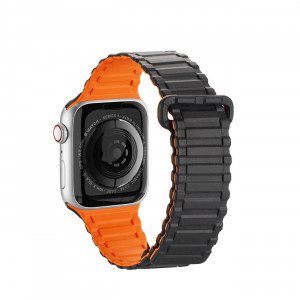 Магнитна силиконова каишка Dux Ducis Armor - Apple Watch 41mm Series 9 / 41mm Series 8 / 41mm Series 7 / 40mm Series 6 / 40mm SE / 40mm Series 5 / 40mm Series 4 / 38mm Series 3 / 38mm Series 2 / 38mm (1st gen) черен / оранжев - Img 2