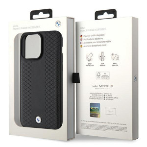 Оригинален гръб от еко кожа BMW Leather Diamond - iPhone 15 Pro черен - Img 8