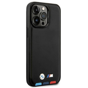 Оригинален гръб от естествена кожа BMW Leather Stamp Tricolor MagSafe BMHMP14X22PTDK - iPhone 14 Pro Max черен - Img 4