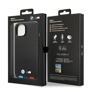 Оригинален гръб от естествена кожа BMW Leather Stamp Tricolor BMHMP14M22PTDK MagSafe - iPhone 14 Plus черен - Img 8
