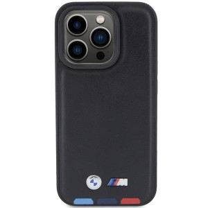 Оригинален гръб от естествена кожа BMW Leather Stamp Tricolor BMHCP15L22PTDK - iPhone 15 Pro черен - Img 3