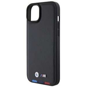 Оригинален гръб от естествена кожа BMW Leather Stamp Tricolor BMHCP15M22PTDK - iPhone 15 Plus черен - Img 6