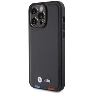 Оригинален гръб от естествена кожа BMW Leather Stamp Tricolor BMHCP15X22PTDK - iPhone 15 Pro Max черен - Img 2