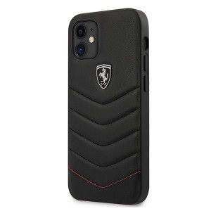Оригинален гръб от естествена кожа FERRARI Off Track Quilted FEHQUHCP12SBK - iPhone 12 mini черен - Img 1