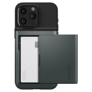 Оригинален гръб със слот за карта SPIGEN Slim Armor CS - iPhone 15 Pro Max Abyss Green - Img 10