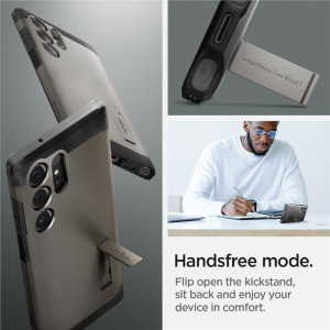 Оригинален гръб със стойка SPIGEN Tough Armor - Samsung Galaxy S24 Ultra металносив - Img 4