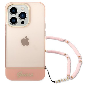 Оригинален гръб с гривна GUESS Translucent Pearl Strap GUHCP14LHGCOHP - iPhone 14 Pro розов - Img 2