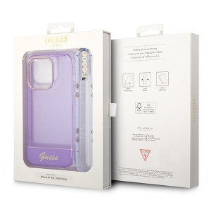 Оригинален гръб с гривна GUESS Translucent Pearl Strap GUHCP14XHGCOHU - iPhone 14 Pro Max лилав - Img 7