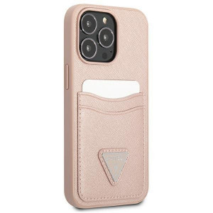 Оригинален гръб с джоб за карта GUESS SaffianoTriangle Logo Cardslot GUHCP13LPSATPP - iPhone 13 Pro розов - Img 4