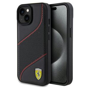 Оригинален гръб FERRARI Perforated Waves Metal Logo - iPhone 13 / 14 / 15 черен - Img 1