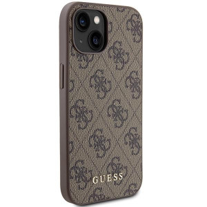 Оригинален гръб GUESS 4G Metal Gold Logo - iPhone 15 кафяв - Img 4