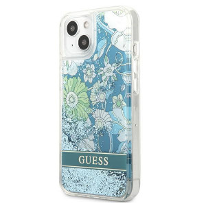 Оригинален гръб GUESS Flower Liquid Glitter GUHCP13MLFLSN - iPhone 13 зелен - Img 2