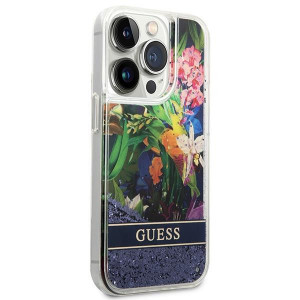 Оригинален гръб GUESS Flower Liquid Glitter GUHCP14LLFLSB - iPhone 14 Pro син - Img 4