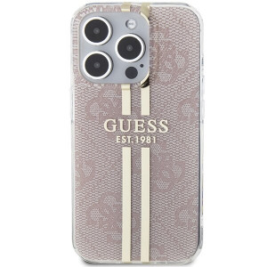 Оригинален гръб GUESS IML 4G Gold Stripe - iPhone 15 Pro розов - Img 3