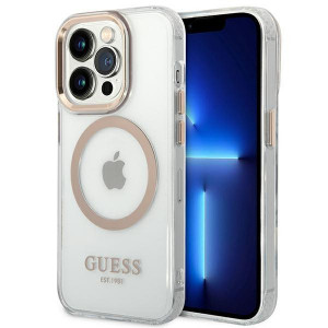Оригинален гръб GUESS Metal Outline MagSafe GUHMP14LHTRMD - iPhone 14 Pro златист - Img 1