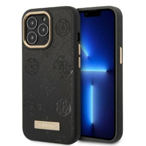 Оригинален гръб GUESS Peony Logo Plate MagSafe GUHMP13LSAPSTK - iPhone 13 Pro черен - Img 1