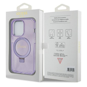 Оригинален гръб GUESS Ring Stand Script Glitter MagSafe - iPhone 14 Pro лилав - Img 8