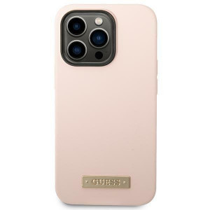 Оригинален гръб GUESS Silicone Logo Plate MagSafe GUHMP14XSBPLP - iPhone 14 Pro Max розов - Img 3