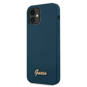 Оригинален гръб GUESS Silicone Vintage Gold Logo GUHCP12SLSLMGBL - iPhone 12 mini син - Img 2