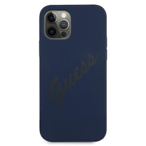 Оригинален гръб GUESS Silicone Vintage Script GUHCP12LLSVSBL - iPhone 12 Pro Max син - Img 3