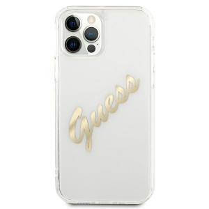 Оригинален гръб GUESS Vintage Script Gold GUHCP12LKTRSVGO - iPhone 12 Pro Max прозрачен - Img 3